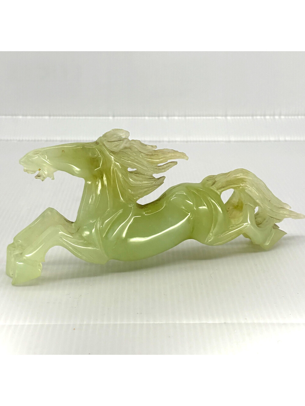 Pale Green Carved Horse Figurine 7.25 In Translucent Display Sculpture